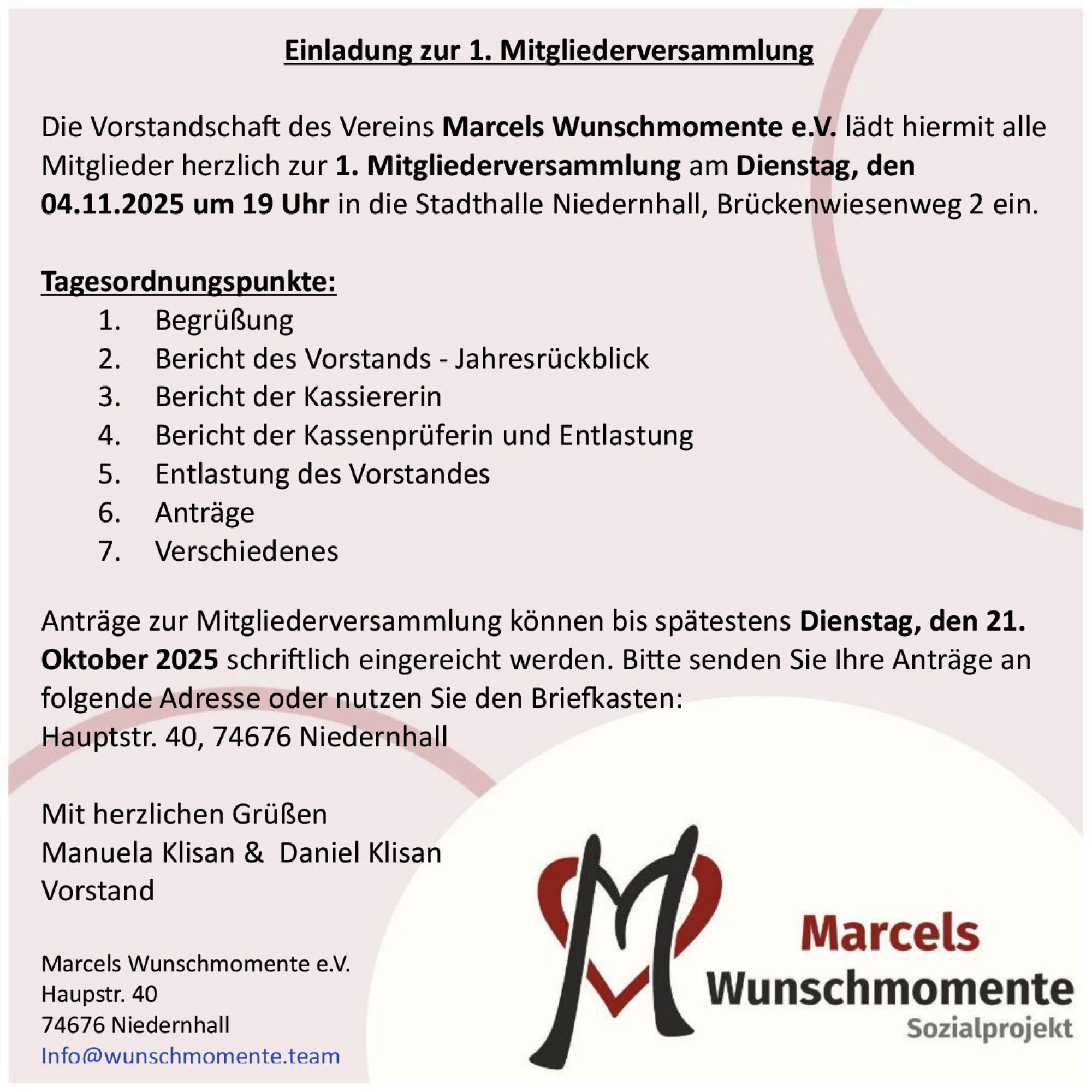 Einladung Mitgliederversammlung